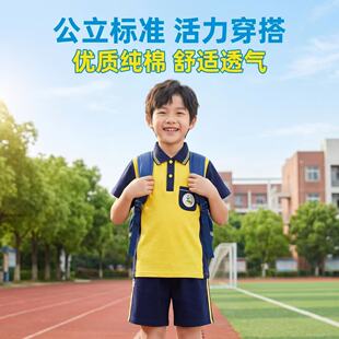 惠州市惠城区小学校服纯棉黄色公立校服短袖短裤长袖长裤翻领套装