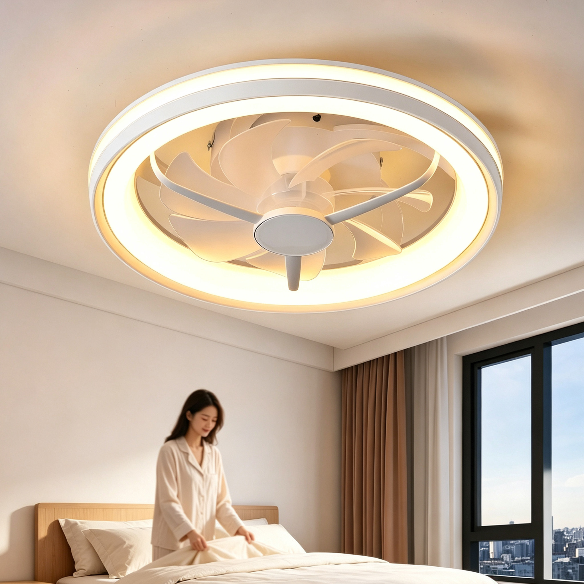 现代简约离线智能LED吸顶风扇灯卧室客厅吊扇灯护眼家用圆形灯具