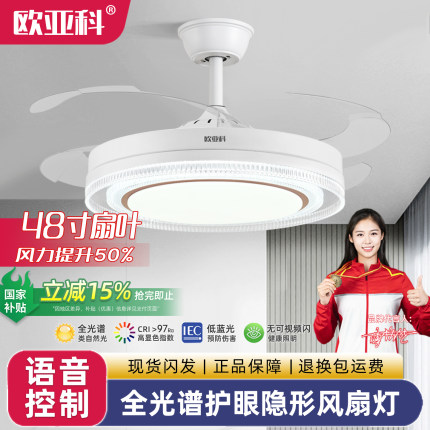 隐形风扇灯吊扇灯48寸客厅餐厅卧室吸顶吊扇带电风扇吊灯2025新款
