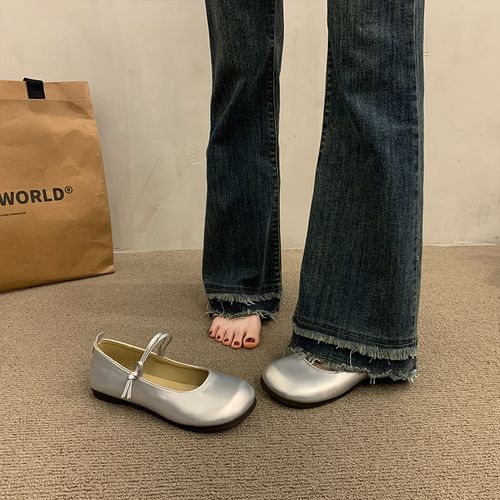 法式晚晚鞋女鞋子2025新款夏季温柔圆头平底气质配裙子银色单鞋女