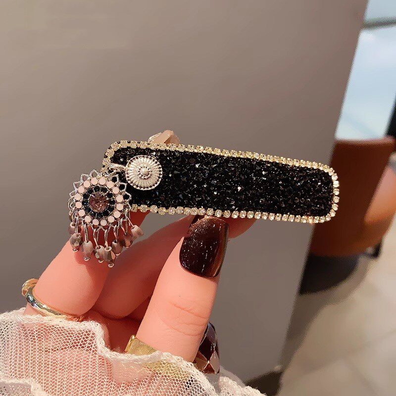 精致水晶流苏花朵发夹高级感水钻吊坠侧边刘海夹2025新款发卡头饰