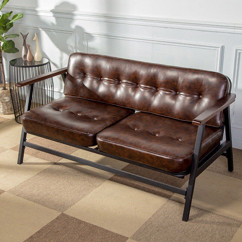 美式工业风创意铁艺皮艺实木懒人沙发茶几组合服装店清吧客厅酒吧