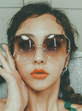 无框切边级感荷叶l边花瓣状太阳眼镜网红墨镜女大框显瘦潮2021年