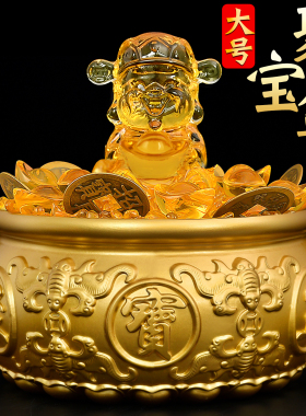 八福聚宝盆摆件黄铜实心招客厅酒柜电视柜存钱罐财位办公室大号