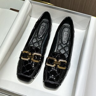 女2024新款 软底软面单鞋 春季 软底黑色工作鞋 女秋 百搭平底鞋 豆豆鞋