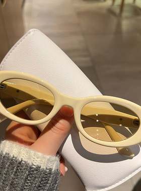 2023年新款太阳眼n镜潮太阳眼镜女款级感美式复古窄框米黄色小框