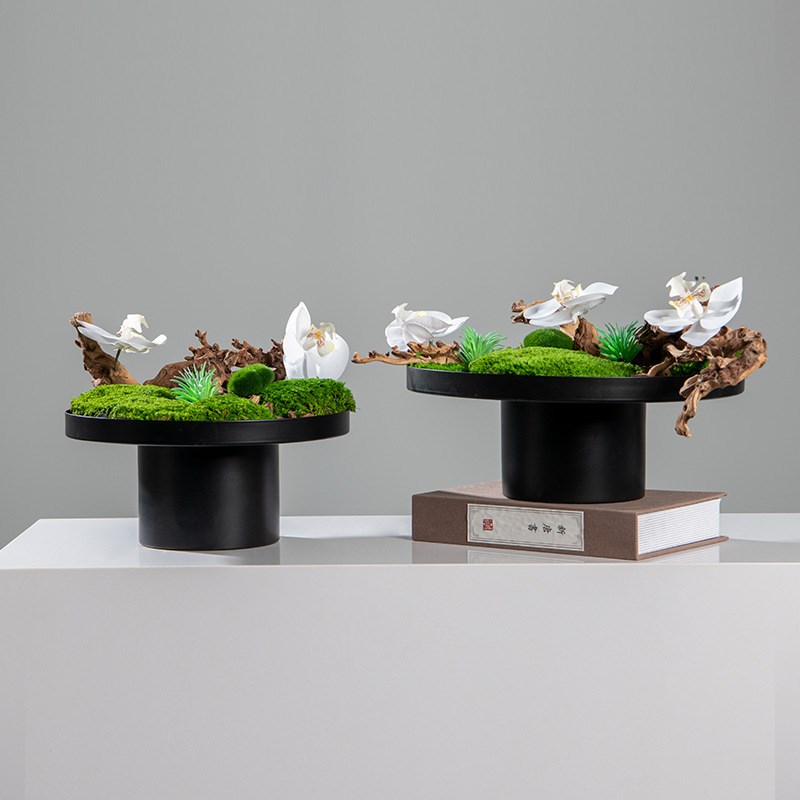 仿真青苔绿植盆景禅意新中式日式侘寂空间茶O几花架茶室博古架摆
