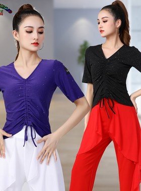 果果不不吉特巴舞蹈服o新款上衣夏季紫色星空抽绳短袖广场舞跳舞