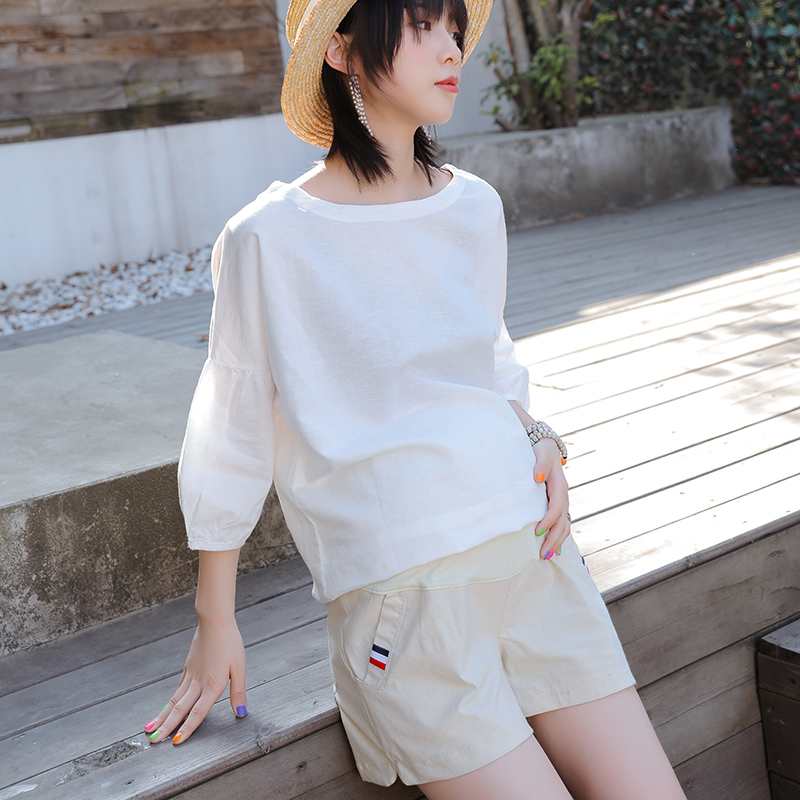 孕妇短裤夏季孕妇裤子打底裤x薄款宽松阔腿裤潮妈棉麻时尚夏装外