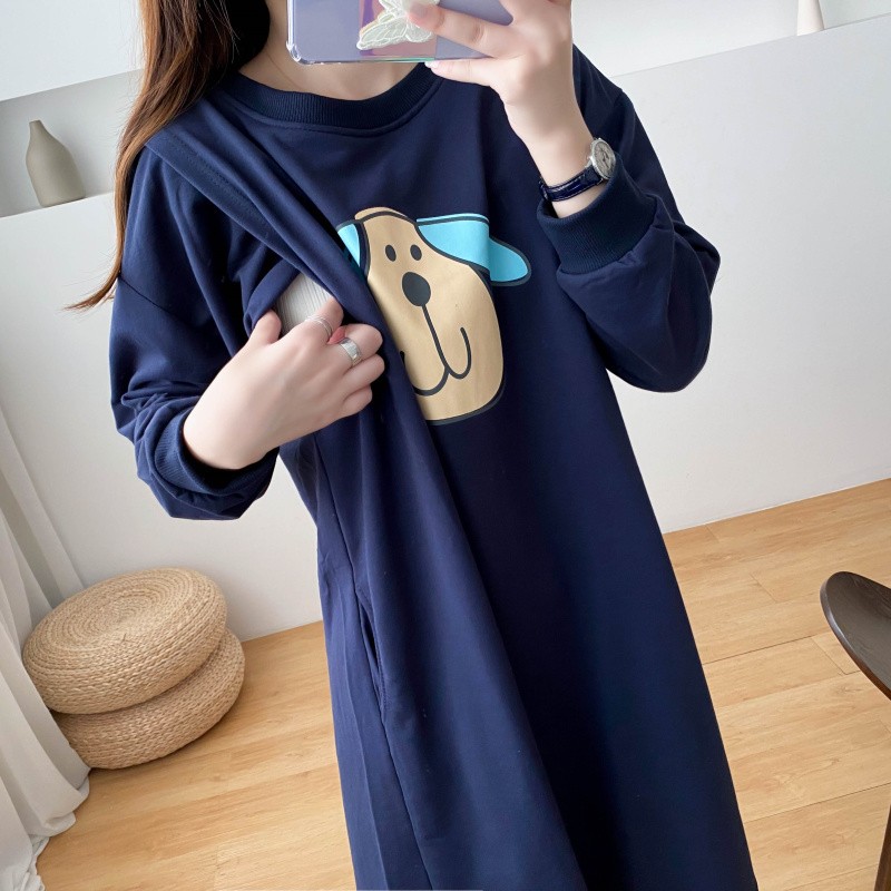 侧开口哺乳衣产后秋冬装上衣时尚辣妈孕妇卫衣大码V外出喂奶连衣