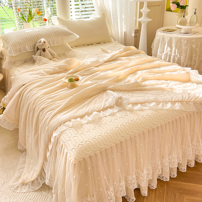 乳胶凉席四件套夏季蕾丝床裙家用公主风夏天O可机洗冰丝凉席夏凉