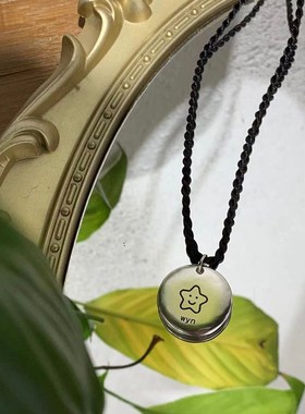 手工999纯银卡通实心吊坠 情侣激光刻字简约项链男女圆形哑光吊坠