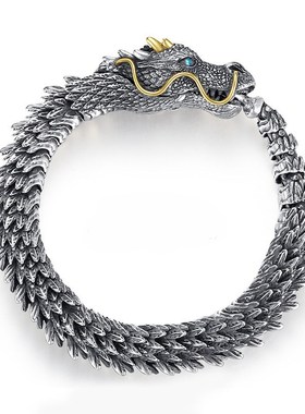 新中式复古手链翔栩龙男霸气潮流男手环龙骨冷淡风高级感厂大黑龙