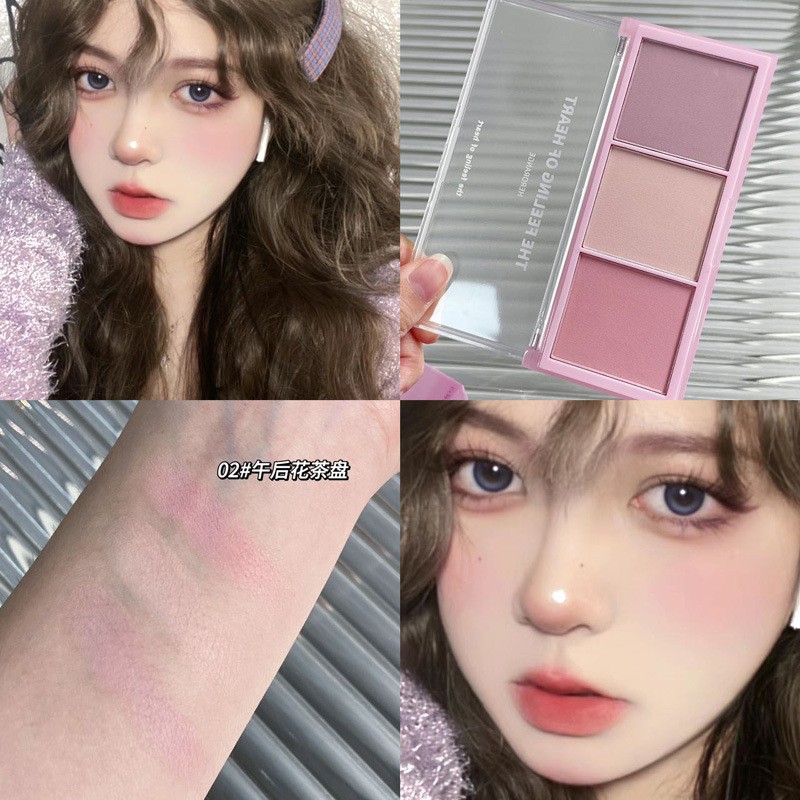 甜颜三色腮红盘裸妆自然哑光奶茶色橘色持久胭脂平价女~HERORANGE