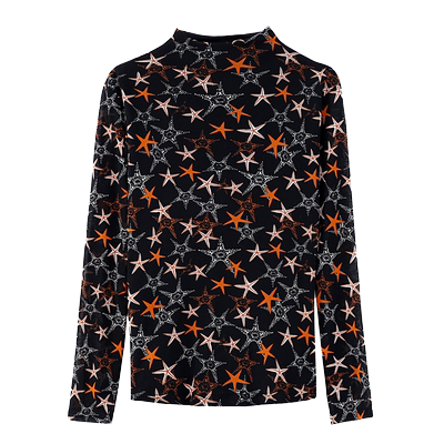 长袖t恤半高领网纱春秋冬装花色