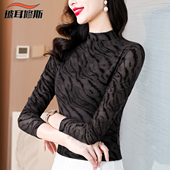 金丝绒上衣女网纱长袖 2024新款 T恤洋气内搭纱衣 半高领打底衫 韩版