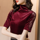 显瘦洋气小衫 早秋半高领打底衫 T恤修身 金丝绒上衣蕾丝半袖 女短袖
