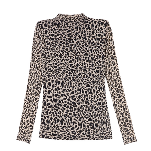 时髦豹纹半高领打底衫女网纱上衣秋冬装加绒加厚长袖T恤洋气小衫