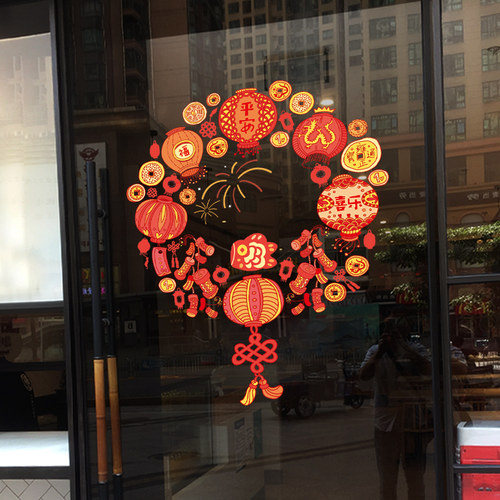 春节马年餐厅玻璃贴纸静电贴