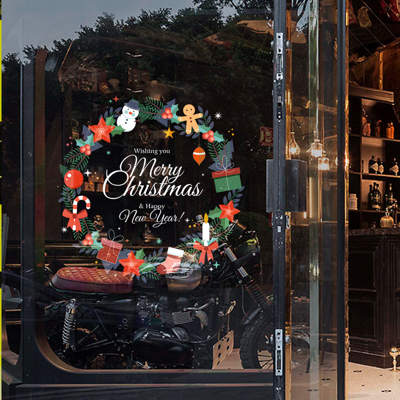 圣诞节装饰玻璃贴纸橱窗卡通花环