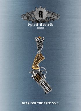 [新年礼物]ROCKRIDE 重生之手吊坠 925银左轮手枪项链高级男复古