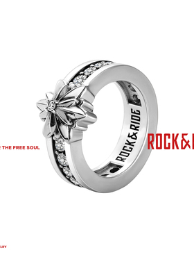 [新年礼物]ROCKRIDE 自由星耀双锆戒指 新款气质高级男星芒银