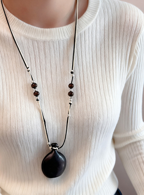 美拉德棕色黑檀木酒壶吊坠项链