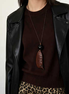 新中式文艺风果壳设计感项链长款植物果实菩提毛衣链复古个性配饰