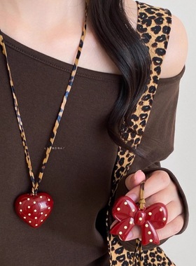 复古波点爱心蝴蝶结吊坠项链