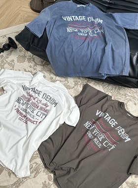 Erole 24ss复古单缝线康利印花vintage磨破做旧短袖230g短erdT恤