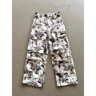 Erole 豹纹仿皮草数码渐变印花cargo工装裤 百搭宽松直筒街头长裤