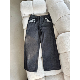 Erole 全YKK辅料 千鸟格活页贴布百搭黑原牛baggy宽松直筒牛仔裤