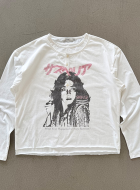 Erole 惊悚少女亨利双领数码印花不锁边数码印花长袖T恤纯棉百搭