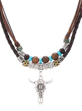 欧美复古牛仔风项链帽子牛头造型