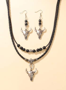 女士复古牛仔风项链耳坠套装