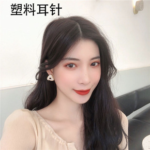 防过敏塑料针韩版气质滴釉几何耳钉适合圆脸三角形耳环女百搭耳饰