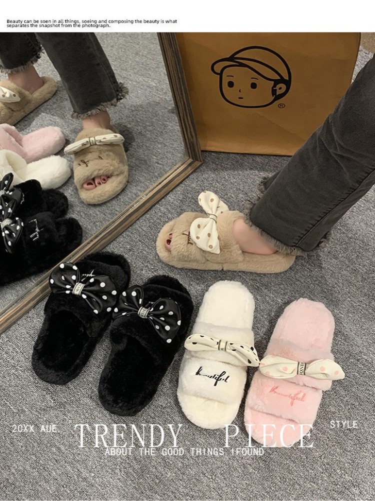 2023秋冬新款轻奢高级感蝴蝶结居家棉拖ins少女风女保暖棉拖