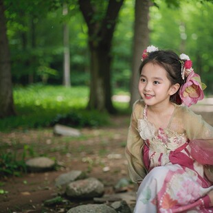 女童汉服国风连衣裙知否同款粉色舞蹈清新古筝表演服花晨花神襦裙