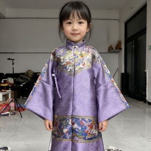 明制立领长袍女童汉服紫色织金妆花仙气儿童古装国风大明贵女演出