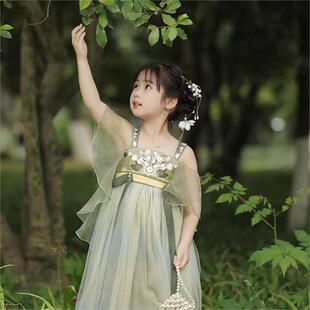 女童汉服夏季国风唐代襦裙儿童古风超仙日常连衣裙旅拍绿色小清新