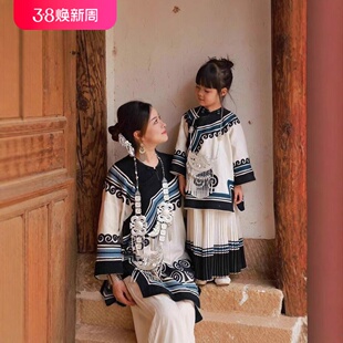 新款儿童彝族壮族新中式旅拍传统少数民族亲子装母女装苗疆火把节