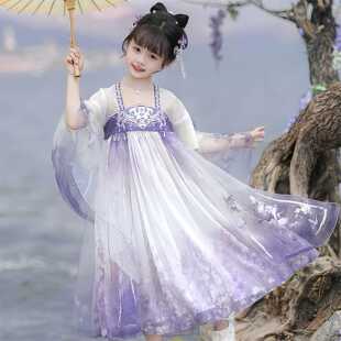 紫腾女童汉服薄款唐朝连衣裙江南风儿童夜宴古风古装国风高档重工