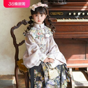 宫廷女童汉服明制立领对襟云肩马面裙少女感古装国风儿童洛丽塔