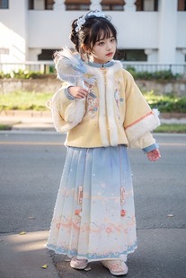 汉服女童外套马面裙明制加绒古风新中式黄色龙年春季加厚2024年