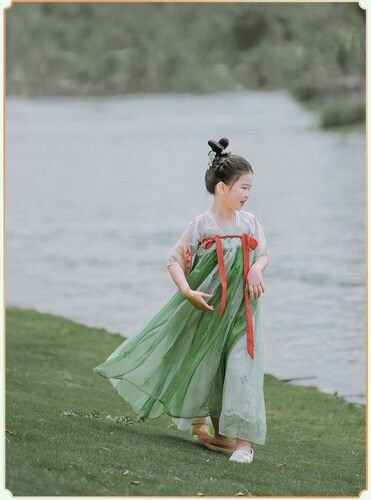 汉服女童夏季唐装儿童女中国风夏装襦裙古装仙短袖宝宝裙连衣裙绿