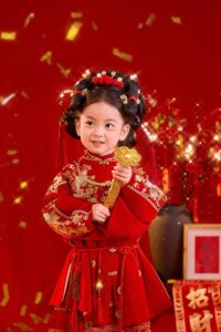 女童汉服万针刺绣春秋款长款小女孩古风红色长款年服明制马面裙