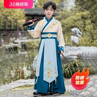 儿童汉服冬季演出服男童明制国风古装武侠风表演服青少年古风