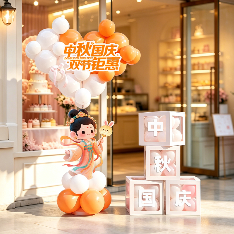 中秋节布置国庆活动装饰爱心气球立柱珠宝店4s店活动氛围场景装饰