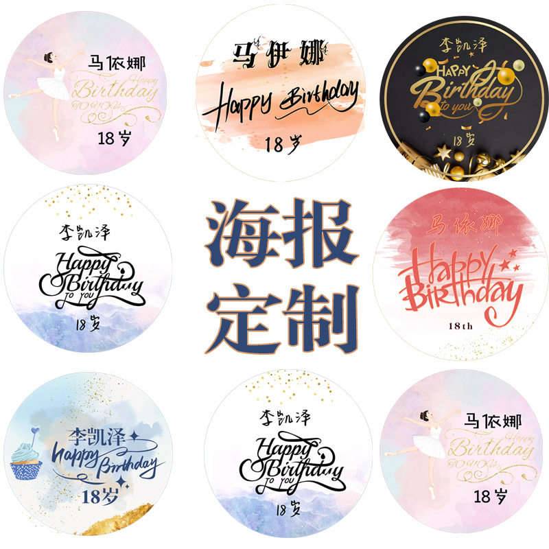 成人生日背景墙布置儿童男女宝宝周岁生日圆形定制名字海报装饰品