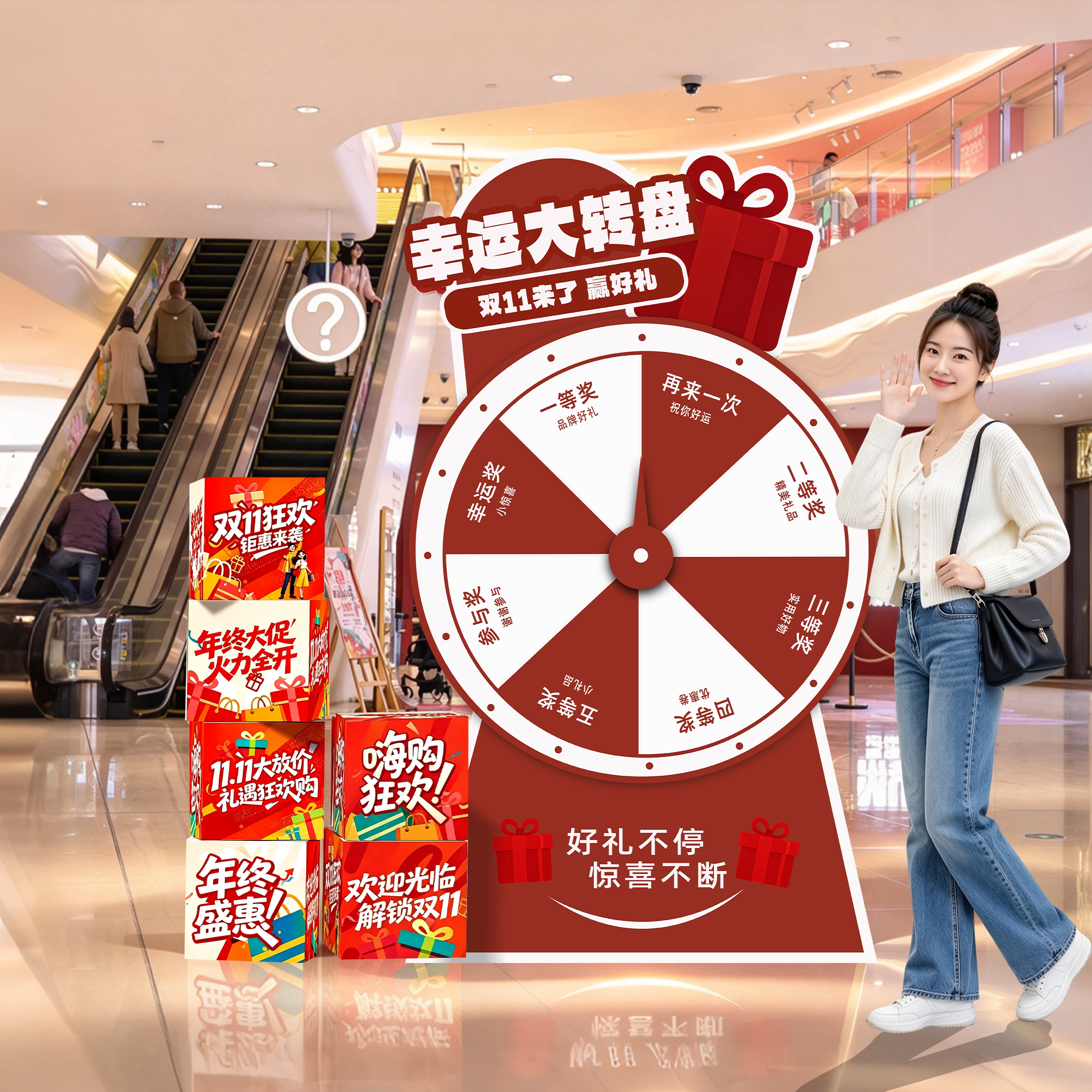 店铺双十一场景氛围幸运大转盘kt板门店布置装饰年终活动抽奖道具